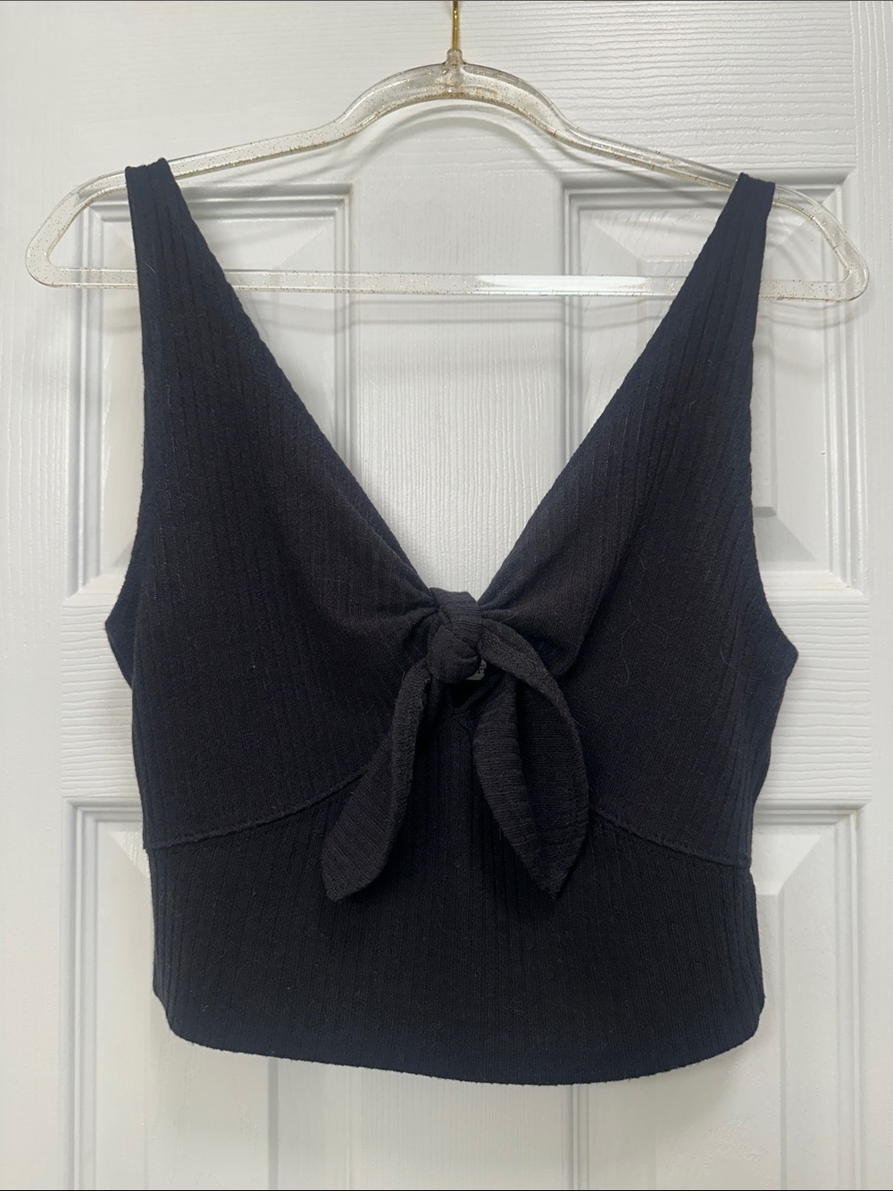 Abercrombie & Fitch Black Ribbed Tie-Front Crop Top